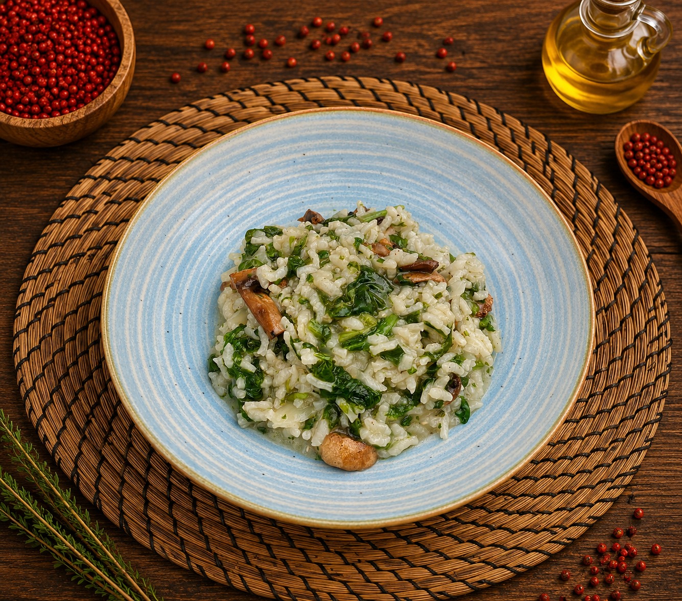Risotto cu spanac și ciuperci